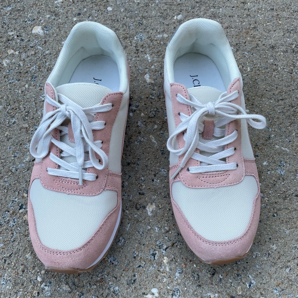 EUC J. Crew Factory City sneakers - pink white lace-up